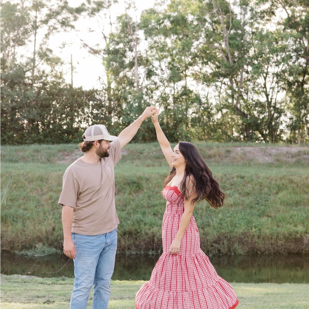 Red and White Gingham Tiered Maxi Dress - Picture 6 of 7